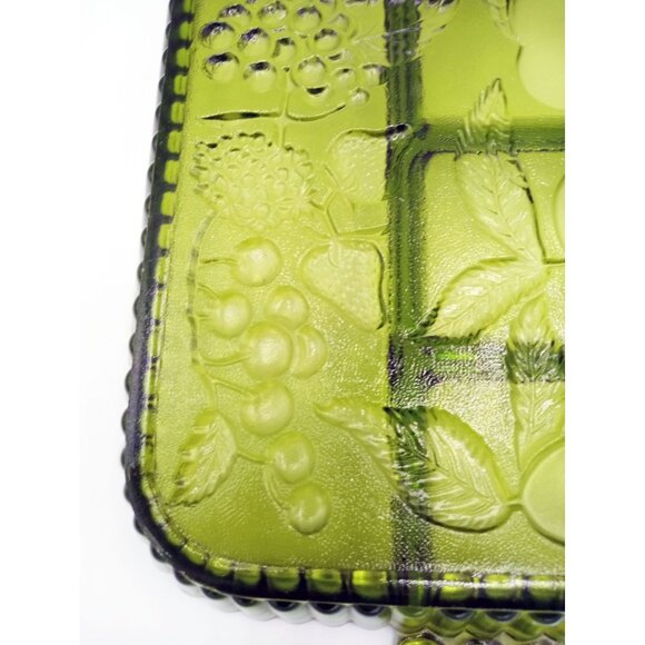 Vintage Indiana Glass Avocado Green Fruit Divided Relish Tray 70s Retro MCM 13" - Picture 12 of 15